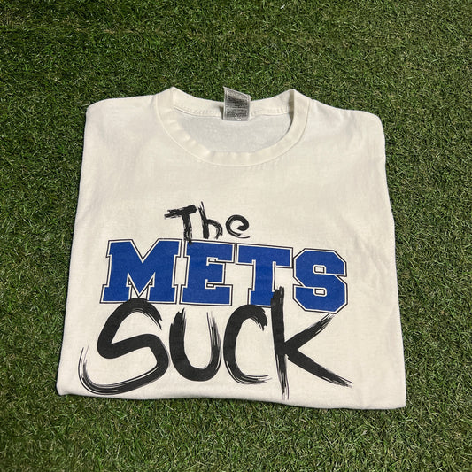 Y2K The Mets Suck White Cropped Tee Size XL USED v15352
