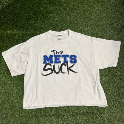 Y2K The Mets Suck White Cropped Tee Size XL USED v15352