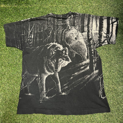 Nature Black AOP Wolves Tee Size XL USED v15354