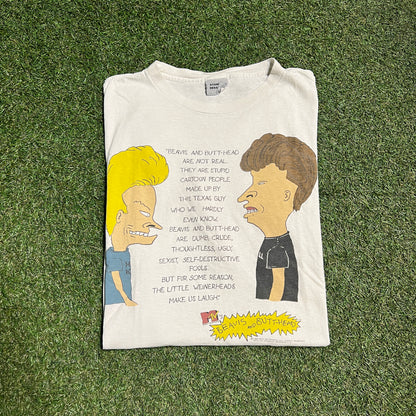 1993 Stanley Desantis Beavis and Butthead Are Not Real White Tee Size Large USED v14256