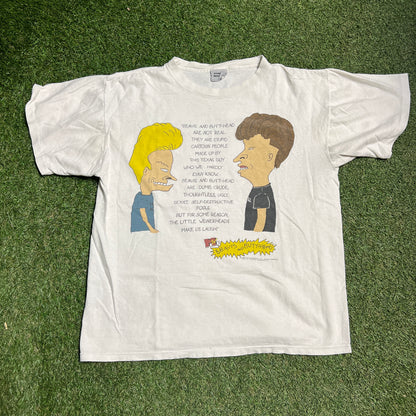 1993 Stanley Desantis Beavis and Butthead Are Not Real White Tee Size Large USED v14256