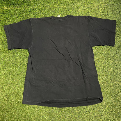 1990s Nike Soccer Full Print Punting Black Tee Size Medium USED v8841