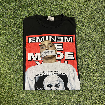 Eminem My Name Is... Pope Smokes Dope Black Tee Size Large USED v8846