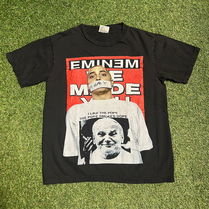 Eminem My Name Is... Pope Smokes Dope Black Tee Size Large USED v8846