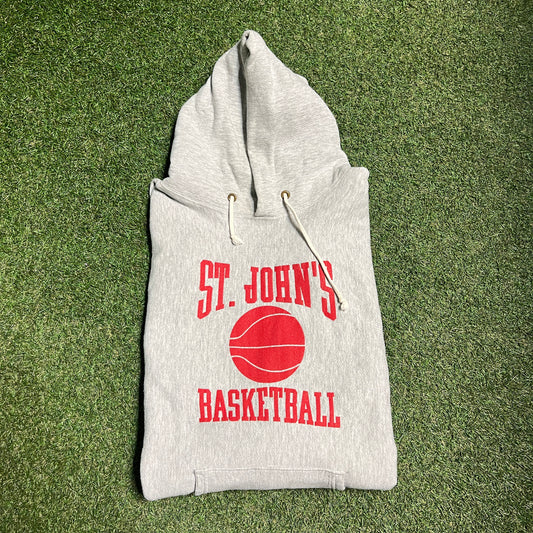 1990s St. John's University Basketball Grey Hoodie Size XL USED v15395