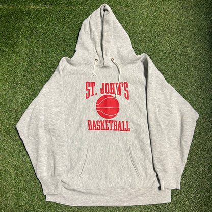 1990s St. John's University Basketball Grey Hoodie Size XL USED v15395