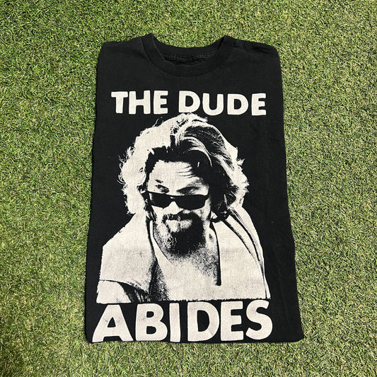 Big Lebowski The Dude Abides Black Tee Size Medium USED v15384