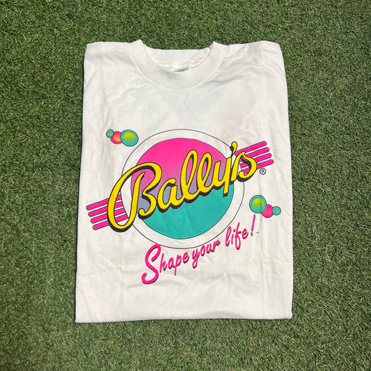 1990s Bally's Fitness White Tee Size XL USED v15403