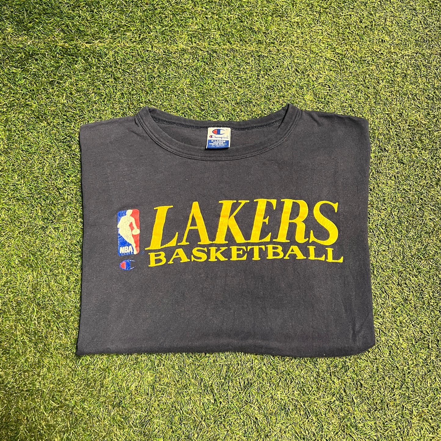 1990s Champion Lakers Basketaball Navy Tee Size XL USED v14312