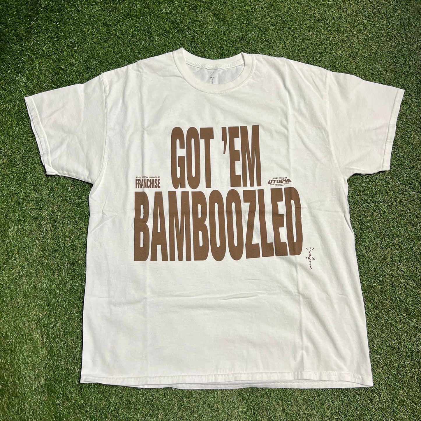 Travis Scott Got Em Bamboozled White Tee Size XXL USED x11923