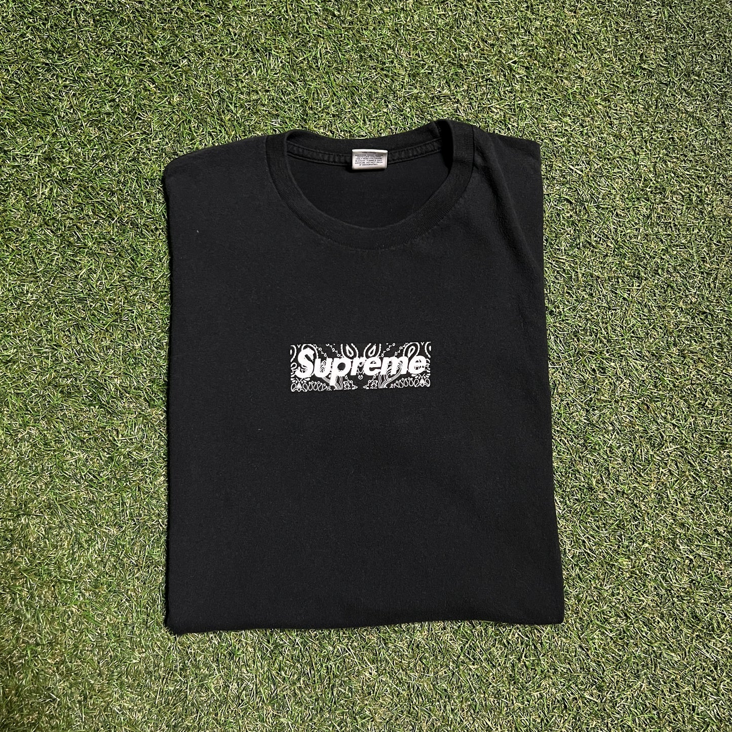 Supreme FW19 Bandana Box Logo Tee Black Size Medium USED x11934