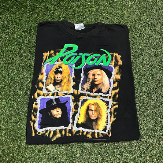1990 Poison Flesh and Blood Tour Black Tee Size XL USED v15386