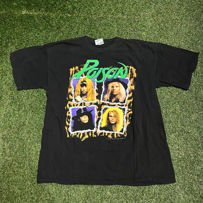 1990 Poison Flesh and Blood Tour Black Tee Size XL USED v15386