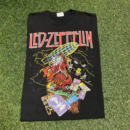 1988 Led Zeppelin Wizard Zoso Blimp Black Tee Size XL USED v15388