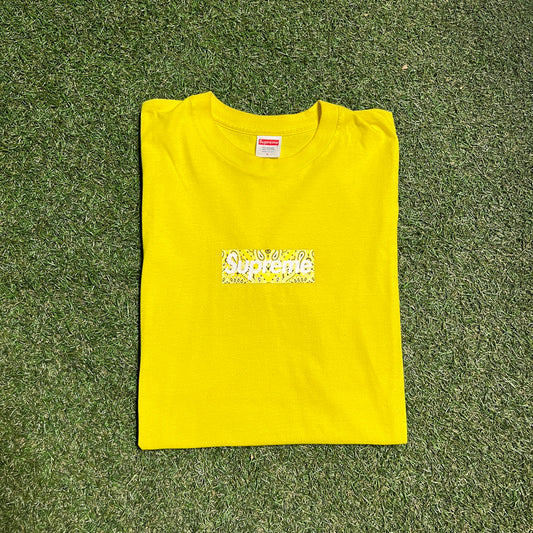 Supreme Bandana Yellow Box Logo Tee Size Large USED x11912