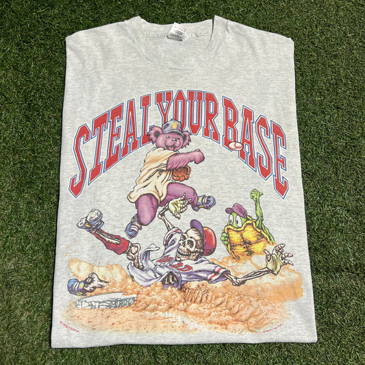 1994 Grateful Dead Steal Your Base Baseball Grey Tee Size XL USED v15392