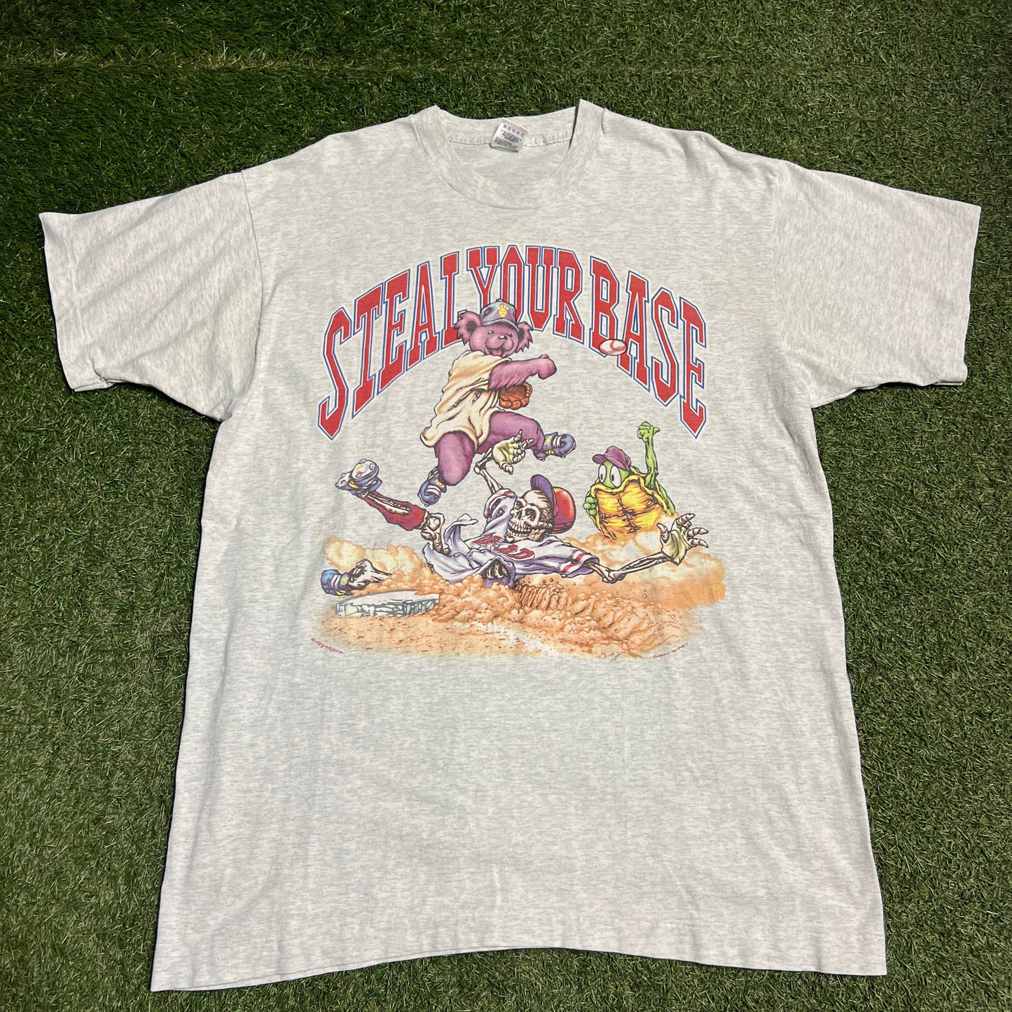 1994 Grateful Dead Steal Your Base Baseball Grey Tee Size XL USED v15392