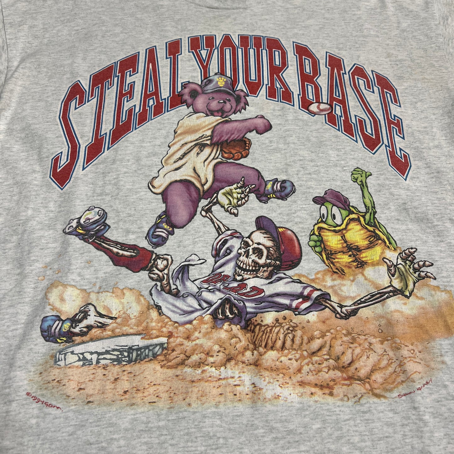 1994 Grateful Dead Steal Your Base Baseball Grey Tee Size XL USED v15392