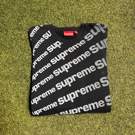 Supreme AOP Repeat Logo Navy Crewneck Size Large USED x11914