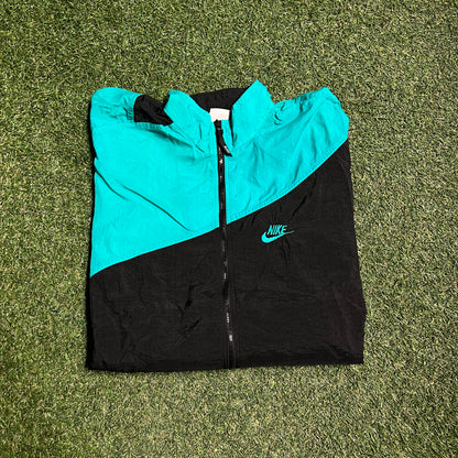 1990s Nike Teal Black WindBreaker Size Large USED v14339