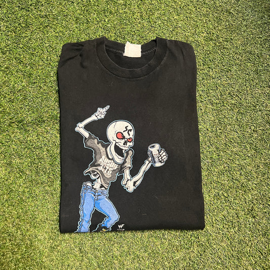 Stone Cold Skeleton WWF 1998 100% Pure Hell Raiser Black Tee Size Large USED v14330