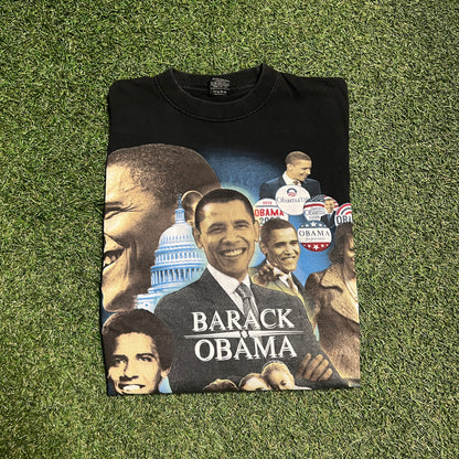 Barack Obama Yes We Can Rap Style Black Tee Size Large USED v14329