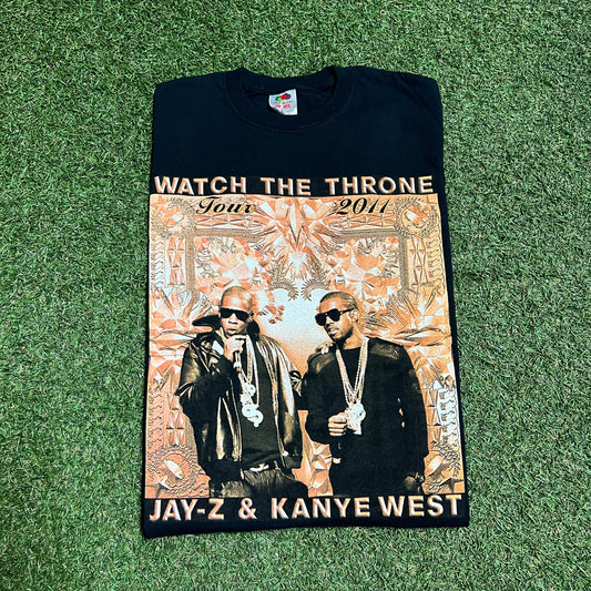 2011 Watch The Throne Kanye Jay Z Bootleg Black Tee Size Medium USED x12896