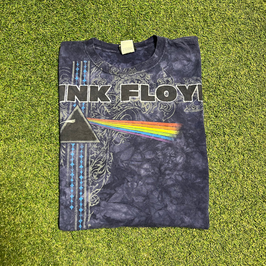 Y2K Pink Floyd Purple Tie Dye Liquid Blue Tag Tee Size Medium USED v15431
