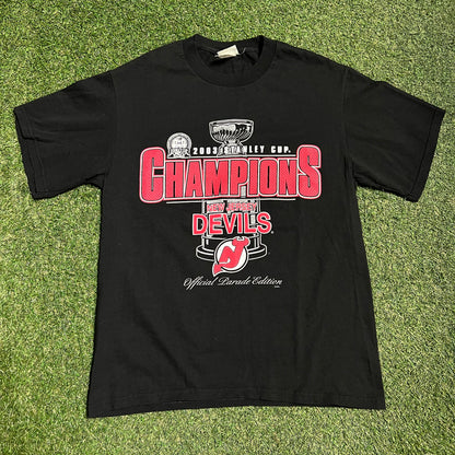 2003 NJ Devils Champs Parade Edition Black Tee Size Medium USED v15428