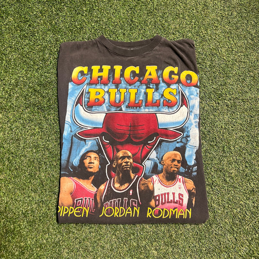 1996 Chicago Bulls rap tee black Size XL USED v14353