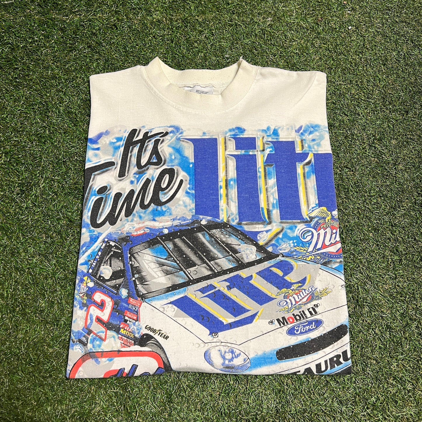 1990s Miller Lite Rusty Wallace Full Print Racing Tee Size XL USED v14363