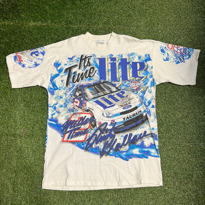 1990s Miller Lite Rusty Wallace Full Print Racing Tee Size XL USED v14363