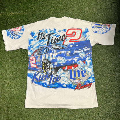 1990s Miller Lite Rusty Wallace Full Print Racing Tee Size XL USED v14363