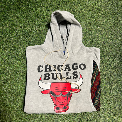 Chicago Bulls Grey Hoodie with Knit Custom Size Small USED v14361