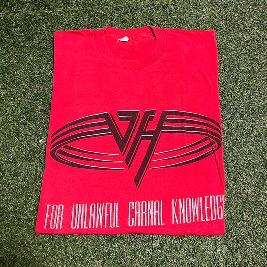 1991 Van Halen "Carnal Knowledge" Red Tee Size XL USED v15477