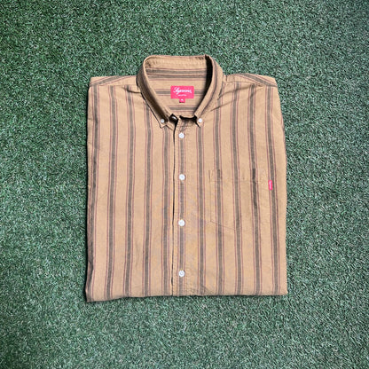 Supreme Tan Striped Button Down Size XL USED X12050