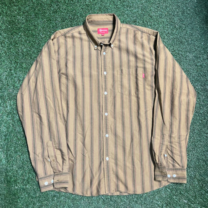 Supreme Tan Striped Button Down Size XL USED X12050