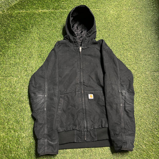 Carhartt Black Hooded Work Jacket Size Large USED v15465
