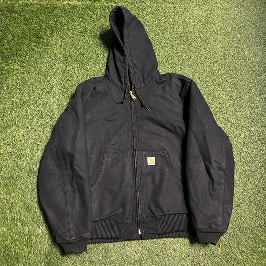 Carhartt Black Hooded Work Jacket Size Large USED v15464