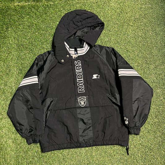 1990s Starter Oakland Raiders Black Anorak Size Medium USED v15479