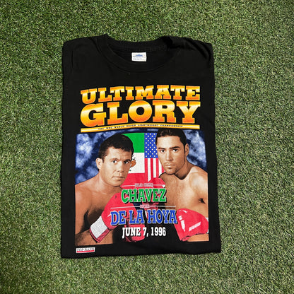 1996 Ultimate Glory De La Hoya Chavez Boxing Black Tee Size XL USED v14379