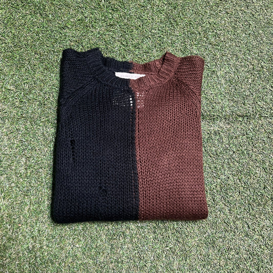 Basket Case Black/Brown Blocking Knit Sweater Size XL USED v15509