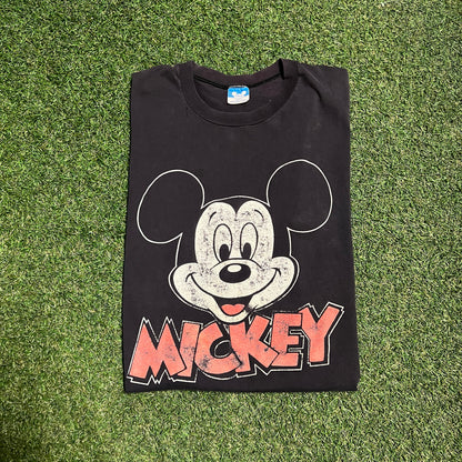 1990s Disney Mickey Mouse Black Tee Size XL USED V14391