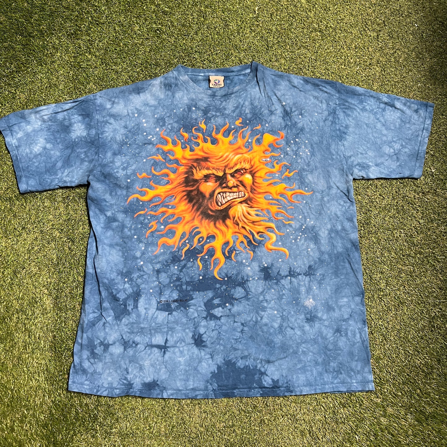 Liquid Blue Angry Sun Tie Dye Blue Tee Size XXL USED v14376