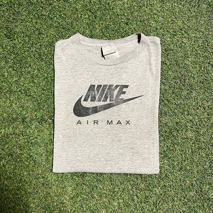 1990s/Y2K Nike Air Max Silver Tag Grey Tee Size Medium USED V14396