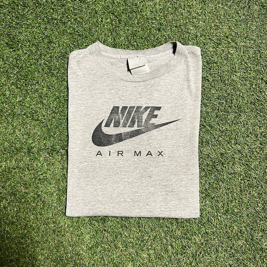 1990s/Y2K Nike Air Max Silver Tag Grey Tee Size Medium USED V14396