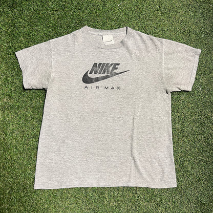 1990s/Y2K Nike Air Max Silver Tag Grey Tee Size Medium USED V14396