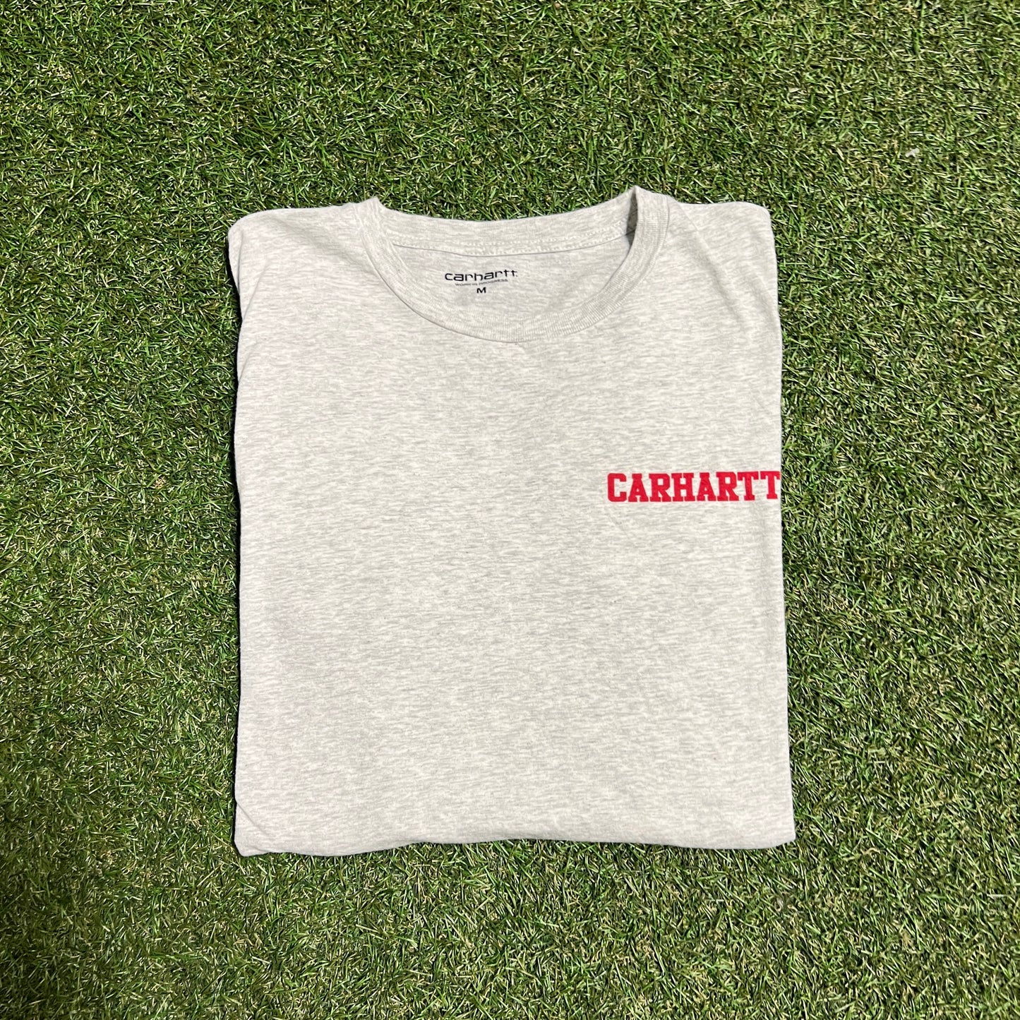 Carhartt WIP Heather Grey Tee Red Logo Size Medium USED V14388