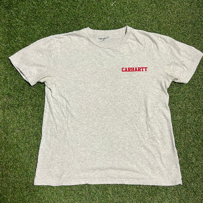 Carhartt WIP Heather Grey Tee Red Logo Size Medium USED V14388