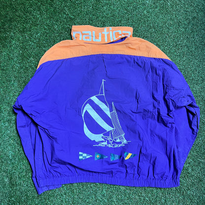 1990s Nautica Sail Boat Back Hit Purple Jacket Size Large USED v14374